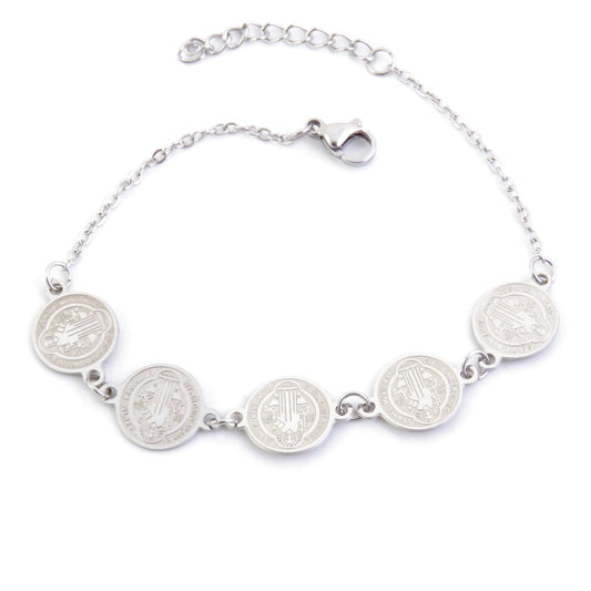PULSERA DE ACERO INOXIDABLE DE 17 + 3 CM CON DIJES DE SAN BENITO DE 11 MM