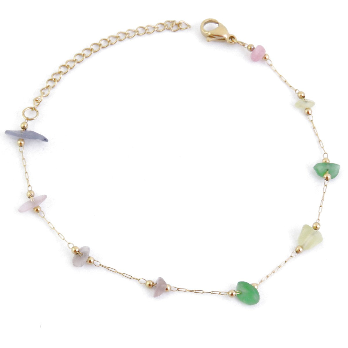PULSERA DE 17 + 4 CM EN ACERO INOXIDABLE CON CHIPS EN PIEDRA DE MULTICOLOR