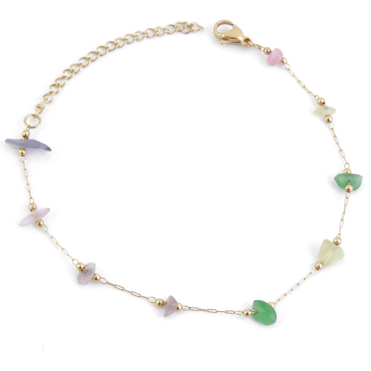 PULSERA DE 17 + 4 CM EN ACERO INOXIDABLE CON CHIPS EN PIEDRA DE MULTICOLOR